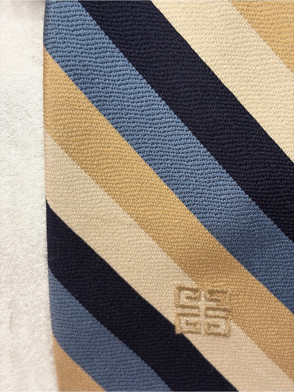 Givenchy Striped Silk Tie Necklace Accent in Navy, Light Blue & Gold - Picture 6 of 8